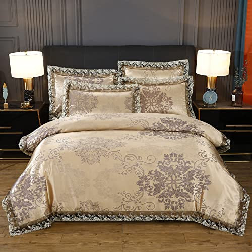 Beyeutao Bettwäsche Champagne Gold BettbezÜGe 200x200 cm Satin Seiden Bettbezug Set 3teilig Gewebe Bettbezug Set Gold Bettwäsche Satin Kissenbezug 80x80 Silk Bettwäsche Satin.