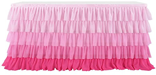 Egurs Gonna da tavolo a 5 strati, romantica, in tulle, decorazione da tavolo, per feste, matrimoni, feste di compleanno, baby shower, San Valentino, decorazione rosa, 2,75 m x 0,77 m