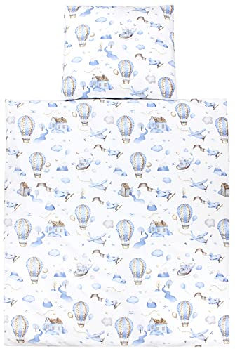 TupTam Unisex Baby Wiegenset 4-teilig Bettwäsche-Set: Bettdecke und Kopfkissen mit Bezug, Farbe: Heißluftballons Blau, Größe: 80x80 cm