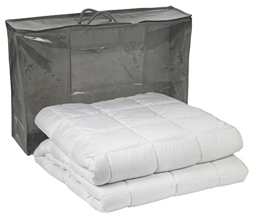 sleepling 197757 Gewichtsdecke 4 kg, Entspannungsdecke gegen Stress und Schlafstörungen, Aufbewahrungstasche, Kassettendecke mit Glasperlenfüllung, Made in EU, 155 x 220 cm, weiß