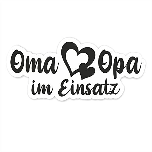 folien-zentrum - Oma und Opa im Einsatz Auto Aufkleber 14,5x6,5cm Folie Sticker Kids Baby lustig 33 Schnuller Herz Fußabdruck Fuß Großeltern Enkel Autoaufkleber Tuning Decal - Made in Germany
