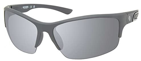 Harley-Davidson Men's Angular Wrap Sunglasses, Gray Frames & Smoke Mirror Lenses