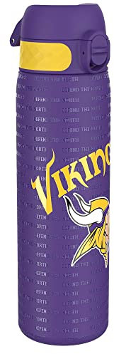 ion8 NFL Vikings Leichte Edelstahl-Wasserflasche, 600 ml/20 oz, nicht isoliert, auslaufsicher, leicht zu öffnen, sicherer Verschluss, spülmaschinenfest, Klappdeckel, passt in Getränkehalter