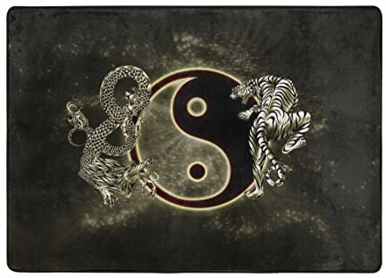 Maßgeschneiderter Teppich Yin Yang Drachen-Tiger-Druck, Teppich für Wohnzimmer, Schlafzimmer, Esszimmer, Zuhause, Bürobereich, 203 x 147 cm