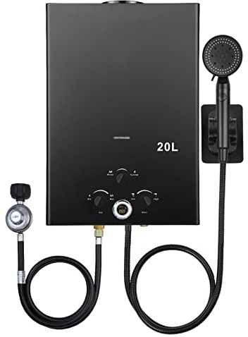 Tankless Water Heater 5.26GPM 20L Outdoor Portable GasHot Water Heater Instant Propane Water Heater with Digital Display Multi-Protection for Camping Trips Boat Cabins