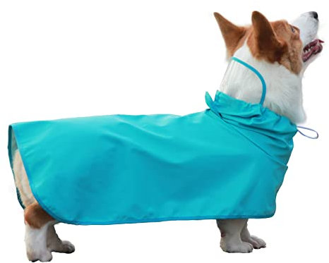 Hykiee Regenmantel Hund Wasserdicht,Hundemantel Regen Verstellbare Atmungsaktive Regenjacke Hund Hunderegenmantel mit Kapuze Kragenloch und Bauchschutz für Kleine Mittelgroße Große Hunde (M, Blau)