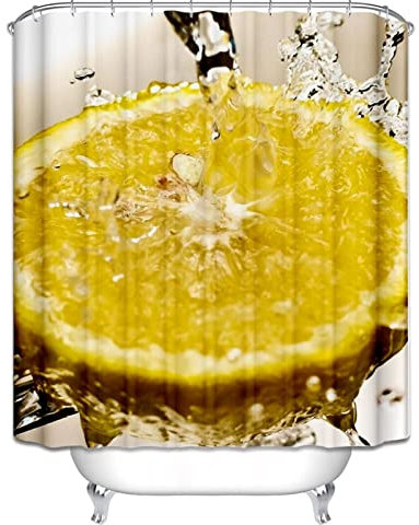 EHOMERY Duschvorhang Aufhänger Badewanne Vorhang Halterung Limonade Duschvorhang Extra Lang Badevorhang Rollo Polyester Rostfreie Ösen Und 12 Hakenringe, 180X180Cm
