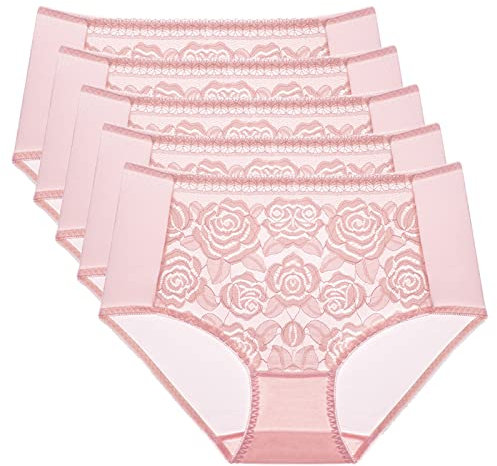 Necalisi Culotte Femme Lot de 5 Rose Culottes Coton pour Femmes Shorty Confort Slips Taille Haute Slip Femme Coton M