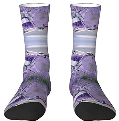 EWMAR Lavendel Feld Fahrrad Mittellange Socken Freizeit Sport Print Polyester Socken Für Männer Und Frauen, Weiß, Einheitsgröße