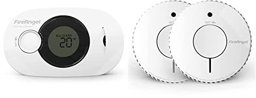 Fireangel FA3322 Digital CO Alarm with 10 Year Sealed For Life Battery & Optical Smoke Alarm with 10 Year Sealed For Life Battery, FA6620-R-T2 - Twin Pack, White