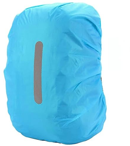 PINEPAN Regenhülle für Schulrucksäcke, Wasser- und windabweisend, mit Reflektoren, Blau, 35 l