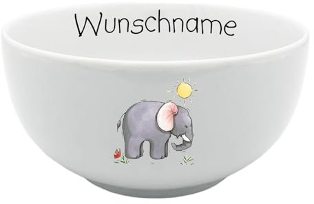 Müslischale Kinder Porridge Schale Porzellan Elefant personalisierbar mit Wunschname Name Kindergeschirr mit Namen personalisiert