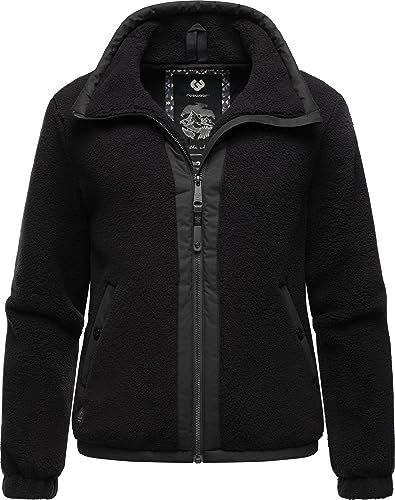 Ragwear Damen Fleecejacke Kurze Teddyfleece-Jacke warm mit Kapuze Nordicka Black Gr. 6XL