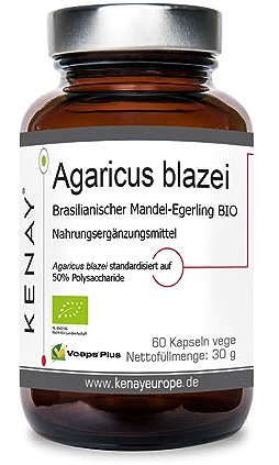 Agaricus blazei Brasilianischer Mandel-Egerling 60 Kapseln vegan - Nahrungsergänzungsmittel | BIO Produkt | Kenay Europe
