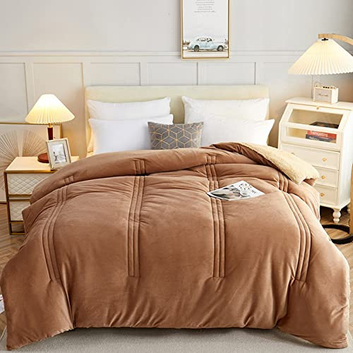 Wärmere Winterdecke, Kristall-Lamm-Fleece, einfarbig, Steppdecke, Kernbettwäsche, Kaschmir-Steppdecke, Steppdecke mit Einzel- und Doppeleinsatz, dicke, wärmende, superweiche Bettdecke (Kamel, 180 x 22