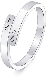MeMeDIY Personalisierte Offene Spirale Twist Ring Gravierte Namen Edelstahl Vergoldet Freundschaft Versprechen Ring Geschenk für Damen Schwestern Freundin (Silber, Größe 54)