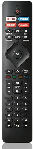 Gvirtue Télécommande universelle pour tous les téléviseurs Philips, compatible avec tous les téléviseurs intelligents Philips, LED, LCD, HDTV, 3D, 4K UHD, avec bouton de raccourci pour Netflix, Vudu,