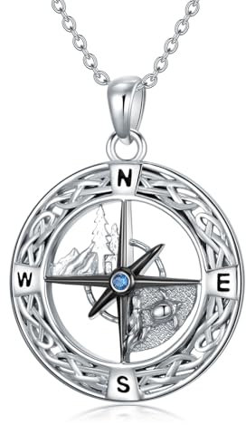 Shusukue Berg und Meer Kompass Halskette, 925 Sterling Silber Zirkonia Kompass Anhänger Halskette, Amulett Halskette für Männer und Frauen Reisende/Entdecker, 18+2 Zoll