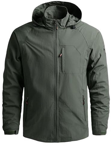 ZDJSWJ Veste à capuche softshell pour homme Parka militaire coupe-vent à capuche Veste extérieure légère et coupe-vent (Vert Militaire,M)