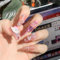 24PCS French Pink Kitty Press on Nails,Y2K Long Coffin with Rhinestones And Pearl Design False Nails,Cute Kawaii 3D Cartoon Fake Nails,Trapezoid Full Cover Acrylic Nails for Women or Girls