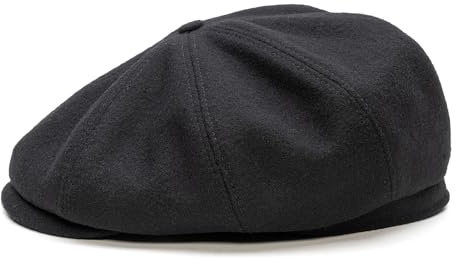 Sterkowski Shelby | 100% Wolle Schiebermütze für Herren und Damen | Paperboy Cap Schirmmütze Flatcap Newsboy Ballonmütze Winter Gangster Baker Boy Baskenmütze Cabrio Vintage Gatsby Schwarz 54 cm