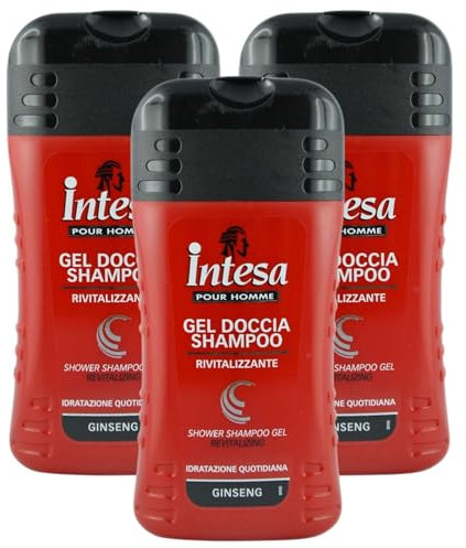 3x Intesa Pour Homme, Gel Doccia Shampoo, Rivitalizzante, Idratazione Quotidiana, Profumato Ginseng 250ml