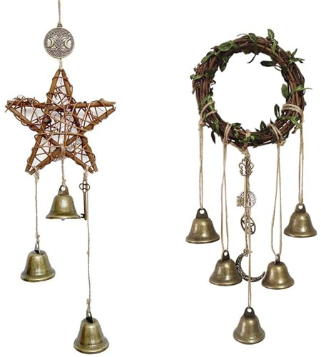 Handmade Witchcraft Chimes - Featuring Witch Bells and a Pentagram Design for Wiccan Decor and Door Protection - Set of 2
