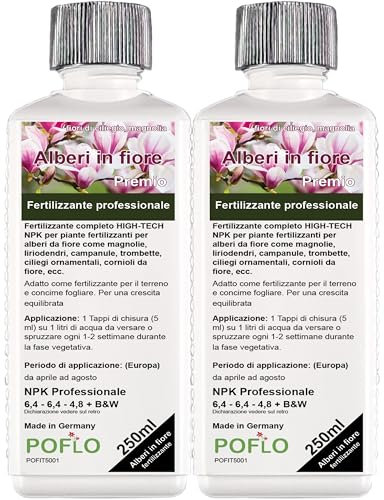 POFLO Alberi da fiore Fertilizzante completo HIGH-TECH NPK per piante fertilizzanti per magnolie, liriodendri, campanule, trombette, ciliegi ornamentali, cornioli da fiore, ecc. (500ml)