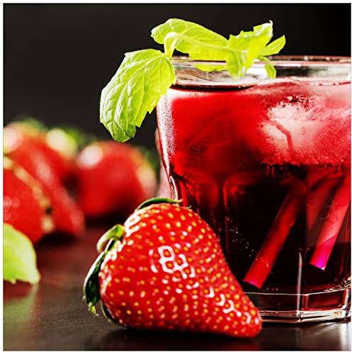 Wallario Glasbild Erdbeer-Mojito - Frische Erdbeeren - 50 x 50 cm Wandbilder Glas in Premium-Qualität: Brillante Farben, freischwebende Optik