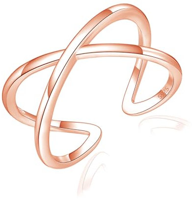 Cangall Silber Damen Ringe, 925 Sterling Silber Offen Verstellbar Ringe, Schlicht Offen X-Form Ringe Rose Gold für Frauen, Rose Gold Fingerringe Stapelbar Offene Knuckle Verstellbar Vorsteckringe