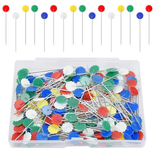 KBNIAN 400 Stück Stecknadeln mit Kopf 53mm Bunte Stecknadeln Edelstahl Quiltnadeln Flachkopf-Quiltnadeln für Nähen Säumen Craft,Schmuck, DIY, Handwerk