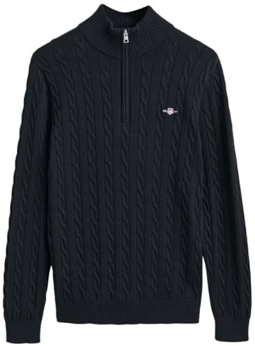 GANT Men's Cotton Cable Half Zip Pullover Sweater, Evening Blue, L