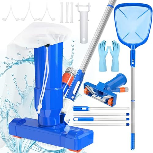 ZQEJEFD Aspirateur Piscine avec Épuisette de Surface Piscine, 168CM Aspirateur Nettoyeur à Jet de Piscine Portable et 4 Tige Amovible, Aspirateur de Piscine Portable pour Étang, Piscine, Fontaine