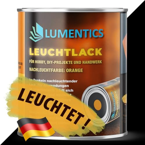 LUMENTICS Barniz fluorescente naranja 250 ml – El color brilla en la oscuridad – Barniz autonivelante a base de acrílico – Pintura fosforescente, fluorescente, recargable, bajo olor