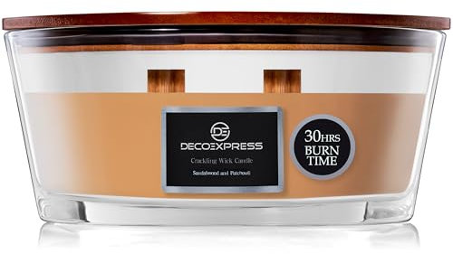 DECO EXPRESS Duftkerze im Glas mit 2 Knisterndem Docht Elegante Duft Kerzen Bis zu 50 Stunden Lange Brenndauer Geschenk Idee (Sandelholz und Patchouli)