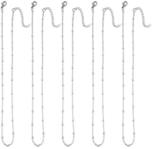 SUNNYCLUE 12pcs 16 Inch/ 0.4m 1.5mm Stainless Steel Satellite Chain Silver Necklace Chains Satellite Beaded Lobster Claw Clasps Chain Necklaces Bulk for jewellery Making Supplies Women Adult Diy Cra