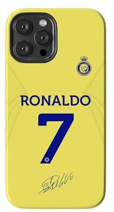 EZB Cristiano Ronaldo Themed iPhone Phone Case | Yellow and Blue Flexible Shock Absorbant Cool Phone Cover | Ronaldo Al Nassr Yellow Case (iPhone 12)