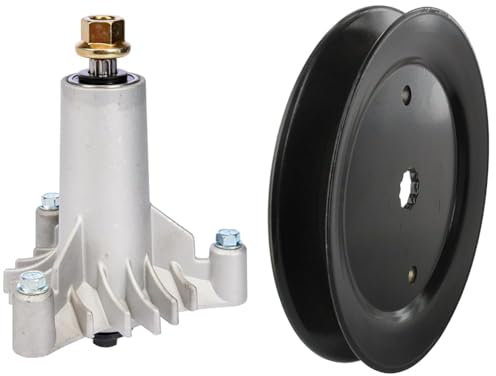 GREENSTAR - Palier de Lame pour Tondeuse Husqvarna, AYP, ROPER, SEARS à Ejection Arrière ou Latérale - Arbre Etoilé 5 Pointes - Hauteur : 180 mm & POULIE DE PALIER