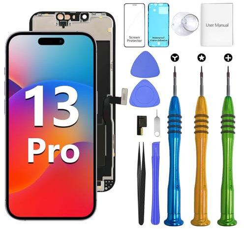 ATEVENSE Geeignet für iPhone 13pro Bildschirm Ersatz Kit 6.1 LCD Display 3D Touch IPS FHD COF Full Assembly Edelstahl Reparatur Kits Wasserdicht Rahmen Aufkleber+Screen Tempered Protector