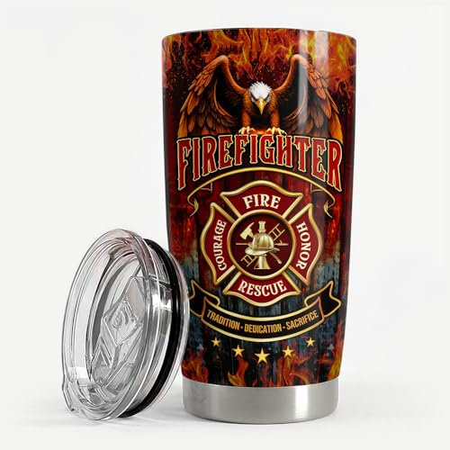 SANDJEST Feuerwehrmann-Becher, Edelstahl, isoliert, Reisebecher, Feuerwehrmann, Geschenk für Männer, Feuerwehrmann, Geschenk für Geburtstag, Weihnachten, Vatertag