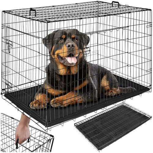 tectake® Hundekäfig, Hundegitter Box, Dog Kennel, Hundebox faltbar, Transportbox stabil, für Hunde und Welpen, für Kofferraum, Auto, Camping und Zuhause, Wohnung - 121,5 x 75,5 x 80,5 cm