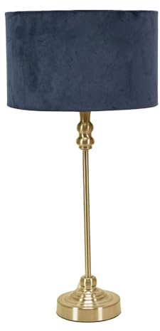 ValueLights | Gold Metal Candlestick Table Lamp with Navy Blue Velvet Drum Shade Bedside Light | Table Lamps, Home Décor & Improvement Essential | Included LED Bulb