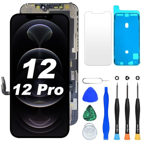 DIGI4U LCD Display Ersatz für iPhone 12/12 Pro, 6,1 Full HD Touchscreen mit 3D Touch True Tone Face ID – Bildschirm Reparaturkit inkl. Digitizer