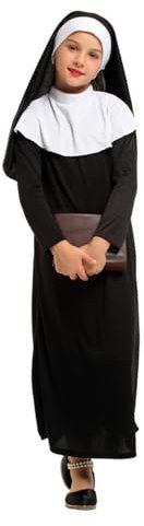 Lito Angels Nonne Kostüm Kleid Verkleidung mit Kopfbedeckung und Kragen für Kinder Mädchen Größe 10-11 Jahre 146, Schwarz