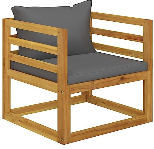 Myheimly Gartenstuhl mit Dunkelgrauen Auflagen Massivholz Akazie