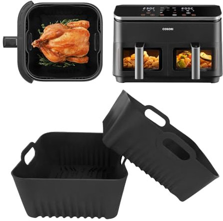 GADITIEK 2 pezzi Teglie Silicone per COSORI Friggitrice ad Aria Doppio Cestello Digitale 8,5L Grande Capacità, Teglie Silicone per Friggitrice ad Aria riutilizzabile per COSORI 8,5L CAF-R901-AEU