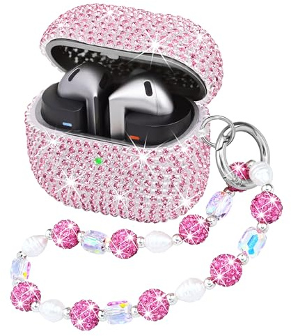 Topgraph Glitzernde Diamant Hülle für Samsung Galaxy Buds 3 und Galaxy Buds 3 Pro mit Schlüsselanhänger für Mädchen Frauen (Front-LED Sichtbar) Rose