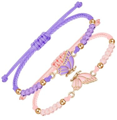 Ceeyoll 2 Stück Armband Schmetterling, Freundschaftsarmband mädchen, Verstellbares Freundschaftsarmband Mädchen Personalisierte Armbänder, Kinderarmband Mädche Mädchen Armband für Beste Freunde