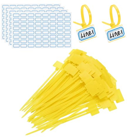 PATIKIL 4inch Zip Ties, 200pcs Cable Ties Tags Nylon Wire Marking Label Self Locking Plastic Straps Write on with Label Tags Paper for Organization Cord Network Ethernet Marking, Yellow