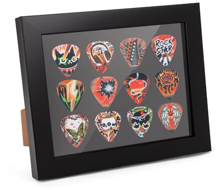 Gugxiom Gitarr Pick Display Framework 12 Pickskåp med Inläggsplatser Skrivbord Väggfäste Gitarr Pickfodral Presenter för Män